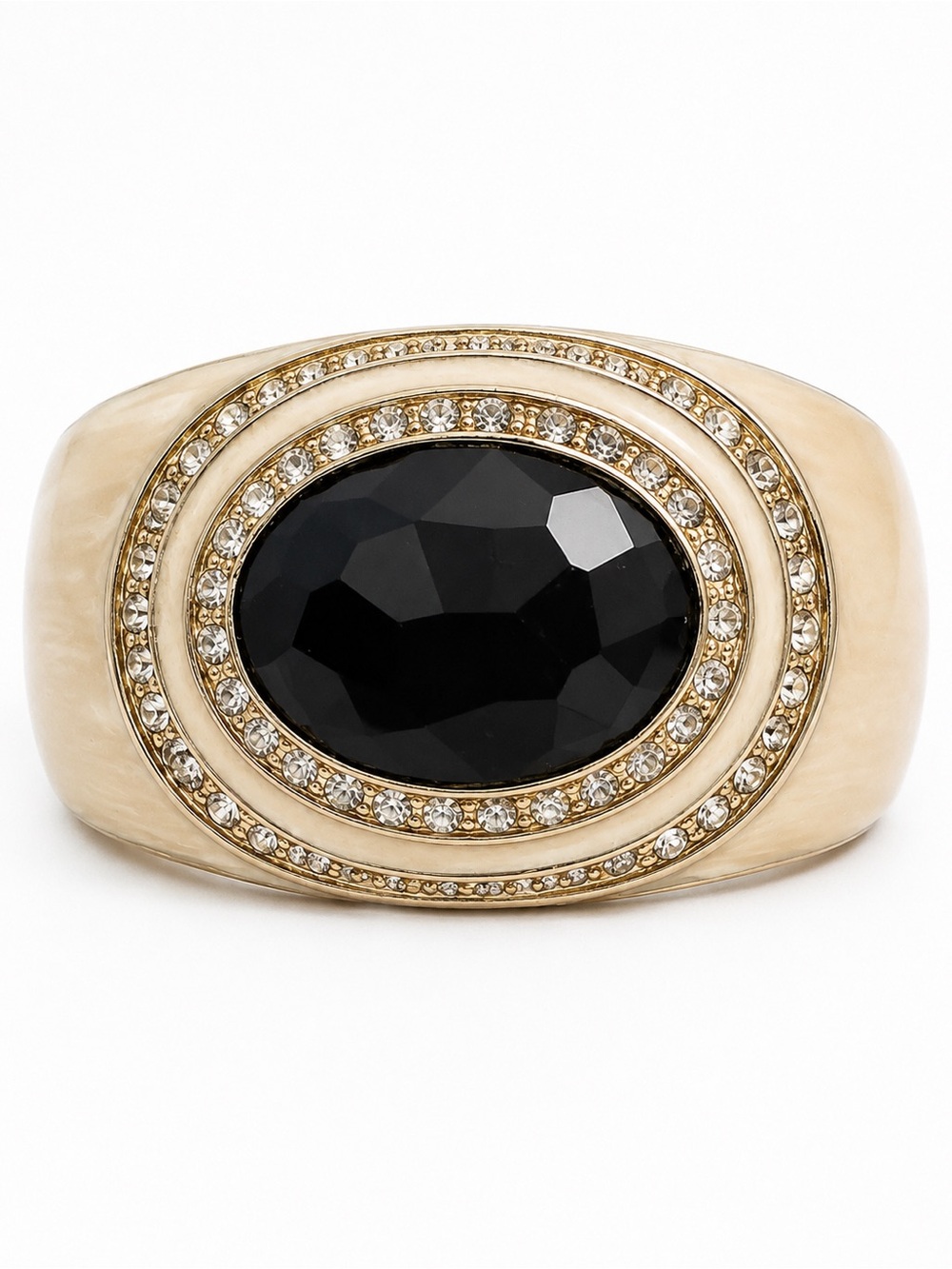 Vintage Gold-Tone Black Oval Stone Statement‎ Bracelet